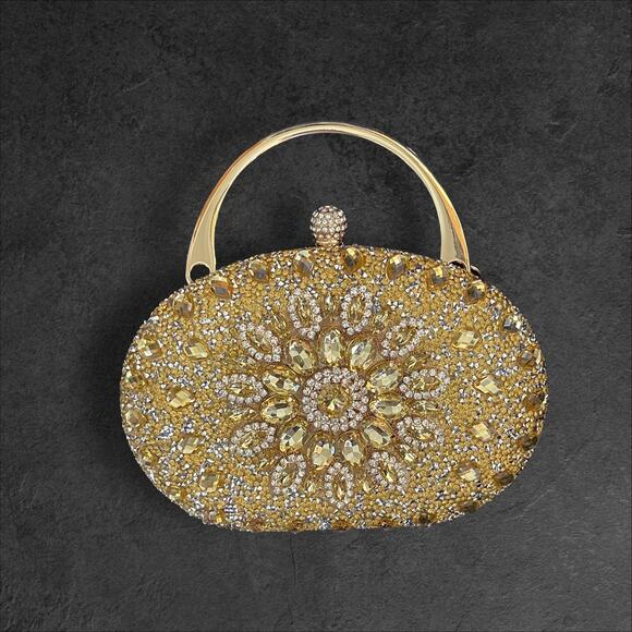 RAMLA Gold Crystal Embellished Formal Convertible Clutch Crossbody Bag - NEW - Picture 4 of 8
